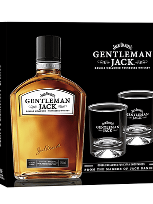 Whisky Gentleman Jack Premium 750 ml  + 2 vasos en caja para regalar