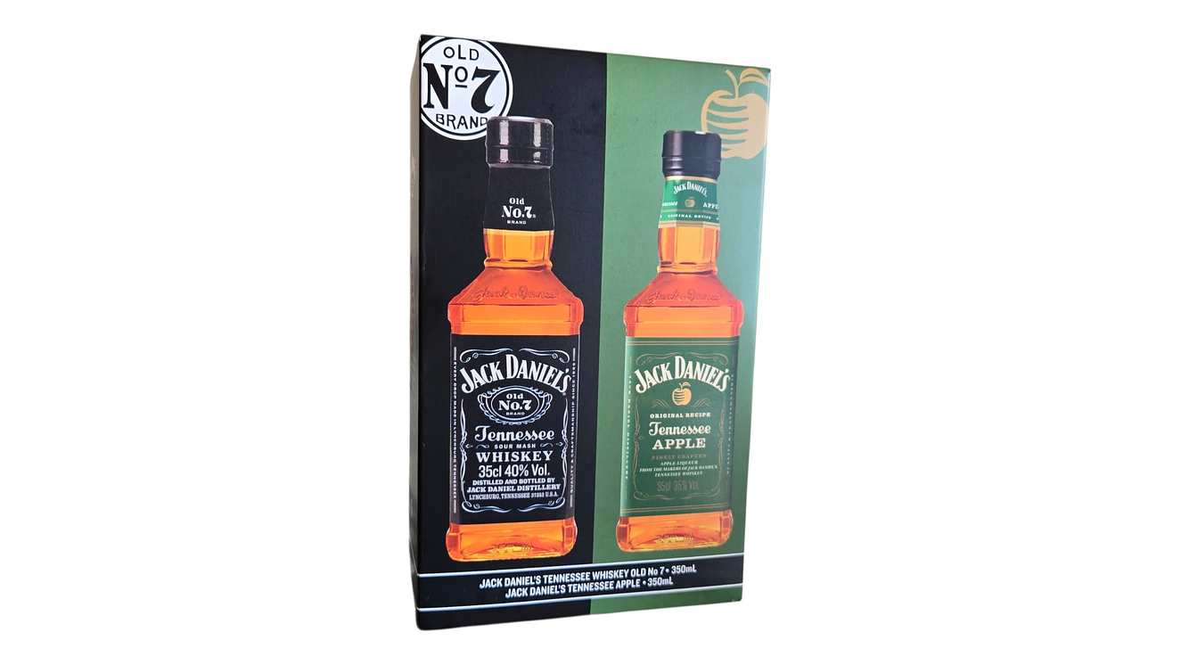 Pack 2 Whiskys Jack Daniels 350 ml  N7 Tradicional -Apple con Estuche para regalar 1