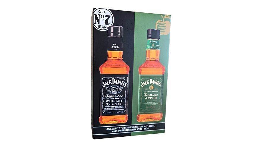 Pack 2 Whiskys Jack Daniels 350 ml  N7 Tradicional -Apple con Estuche para regalar 1