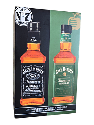 Pack 2 Whiskys Jack Daniels 350 ml  N7 Tradicional -Apple con Estuche para regalar