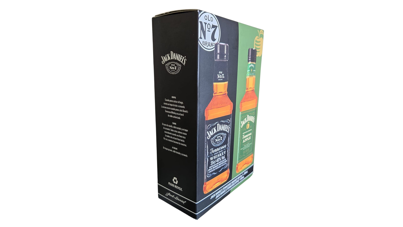 Pack 2 Whiskys Jack Daniels 350 ml  N7 Tradicional -Apple con Estuche para regalar 3
