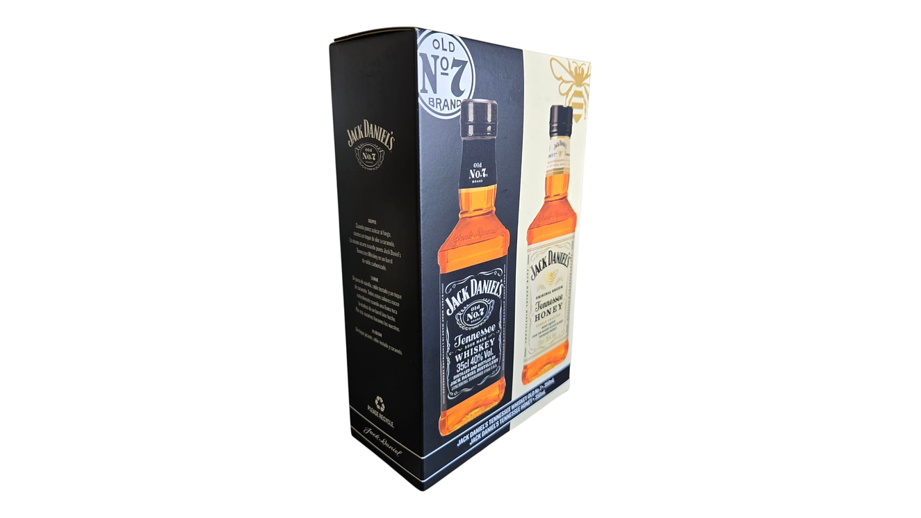 Pack 2 Whiskys Jack Daniels 350 ml  N7 Tradicional -Honey con Estuche para regalar 1