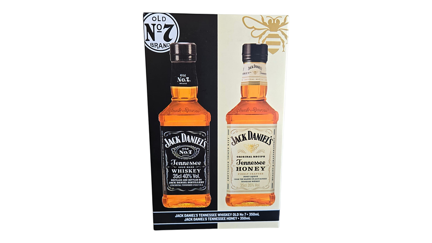 Pack 2 Whiskys Jack Daniels 350 ml  N7 Tradicional -Honey con Estuche para regalar 2