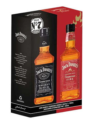 Pack 2 Whiskys Jack Daniels 350 ml  N7 Tradicional - Fire con Estuche para regalar