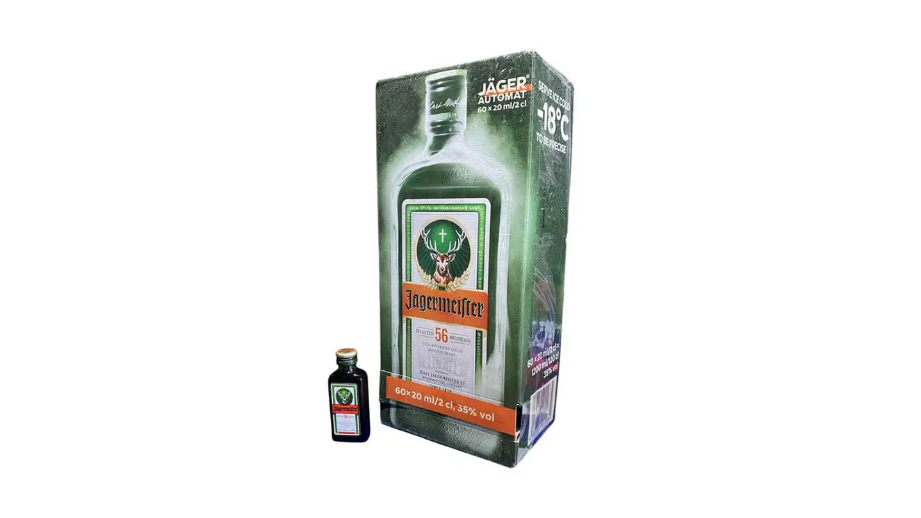 Caja 60 Miniaturas Licor Jagermeister envase vidrio  1