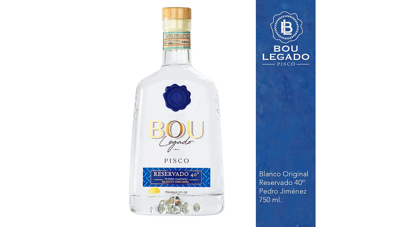 Pisco Bou Legado Transparente 40° Reservado uvas Pedro Jimenez 2