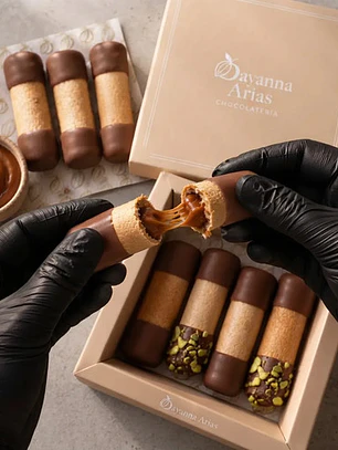 Caja 8 Barquillos Artesanales Premium Manjar y Pistacho Dubai