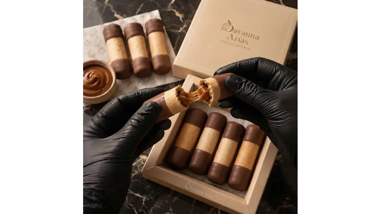 Caja 8 Barquillos Artesanales Premium rellenos de chocolate y manjar 1