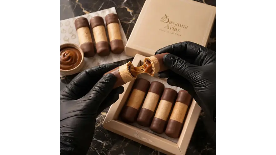 Caja 8 Barquillos Artesanales Premium rellenos de chocolate y manjar 1