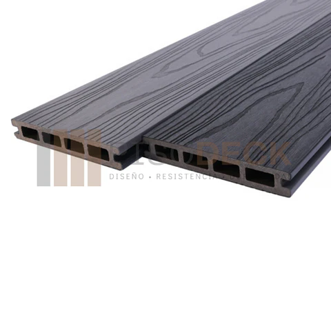 Piso Deck WPC Texturizado Premium Bicolor Negro Grafito 