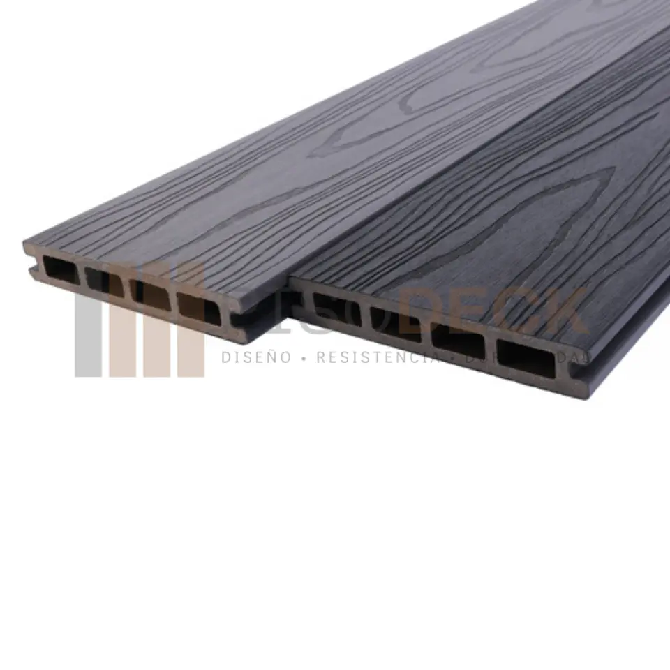 Piso Deck WPC Texturizado Premium Bicolor Negro Grafito  2