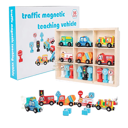 Tren magnético y señales de transito Montessori madera