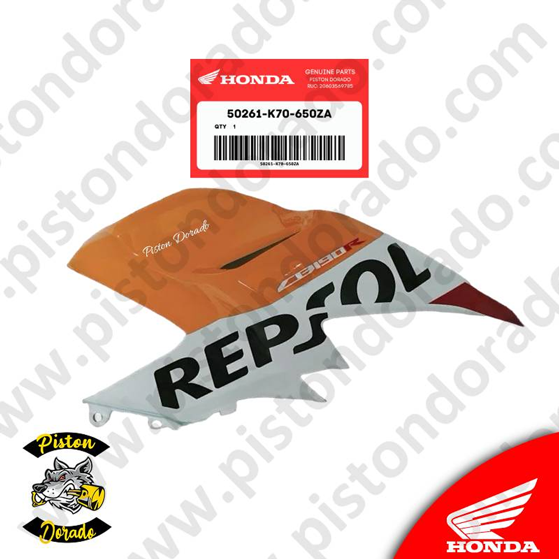 Cubierta de Tanque superior derecho Repsol CB190R V2 Honda Original 1