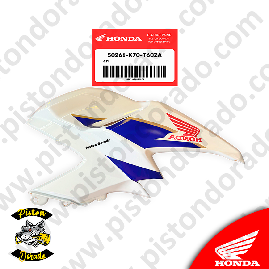 Cubierta de Tanque superior derecho Tricolor CB190R V2 Honda Original 1