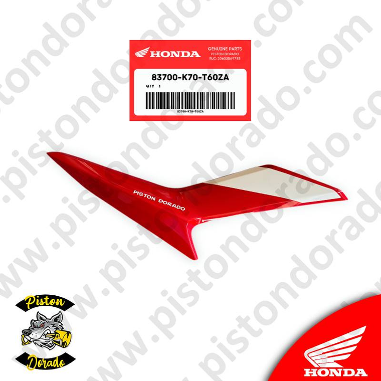 Cubierta lateral derecho A para motocicleta Tricolor CB190R V2 Honda Original 1