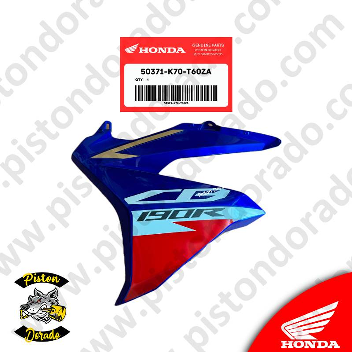 Cubierta de Tanque inferior izquierdo tricolor CB190R V2 Honda Original 1