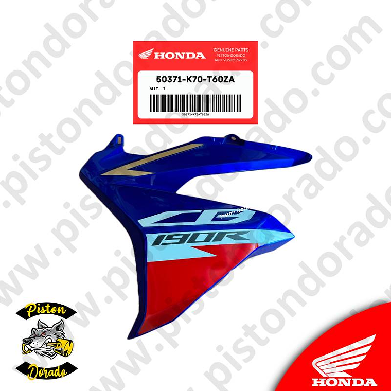 Cubierta de Tanque inferior izquierdo tricolor CB190R V2 Honda Original 1