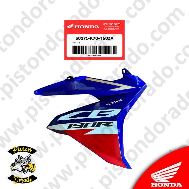 Cubierta de Tanque inferior derecho tricolor CB190R V2 Honda Original 1
