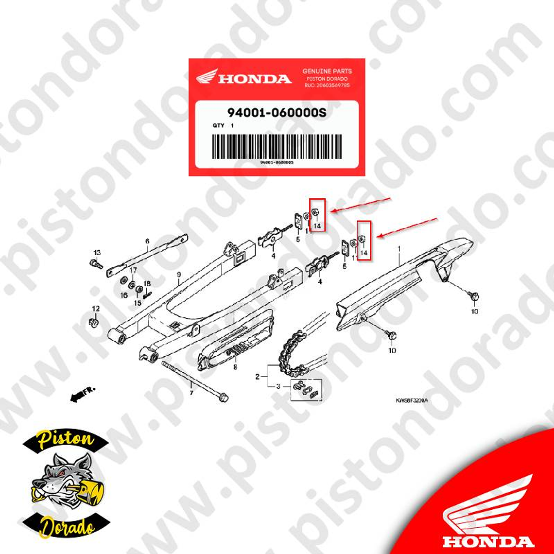 Tuerca hex 6MM CB110 Honda Original 2