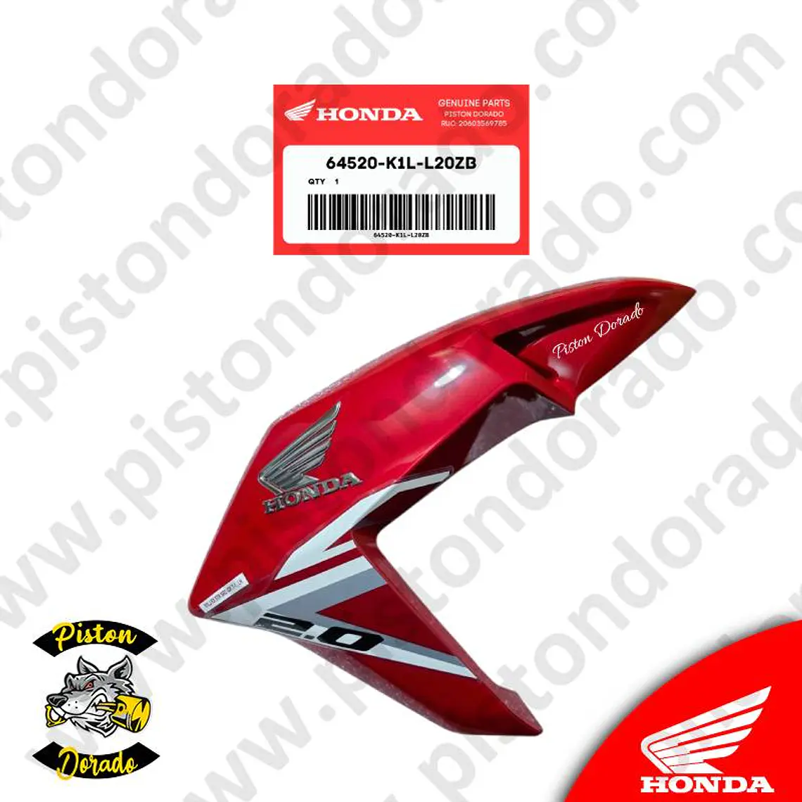 Cubierta decorativa de tanque izquierdo rojo CB190R 2.0 2026 Honda Original 1