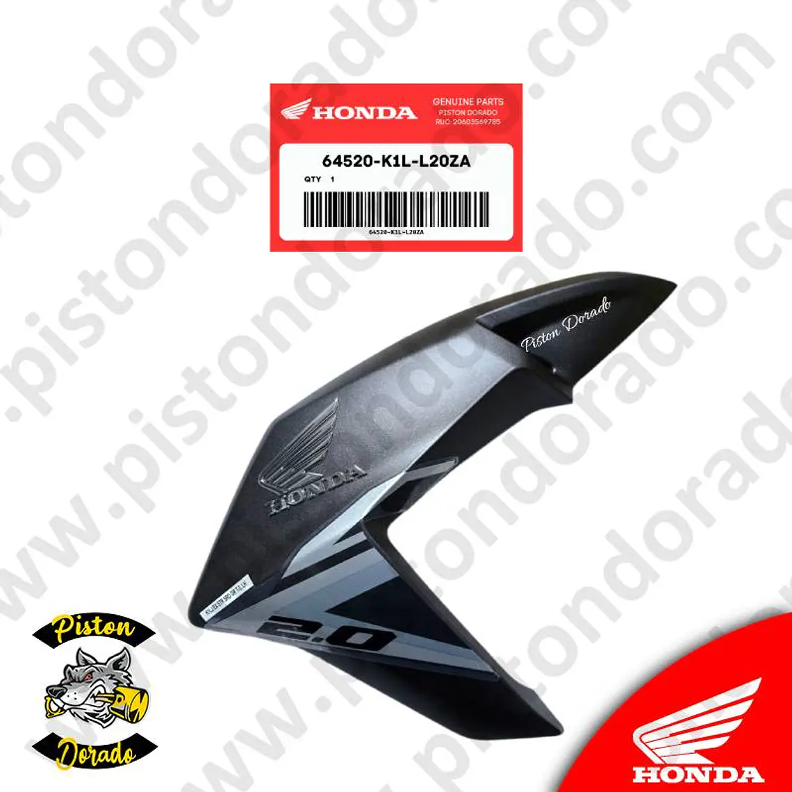 Cubierta decorativa de tanque izquierdo negro CB190R 2.0 2026 Honda Original 1