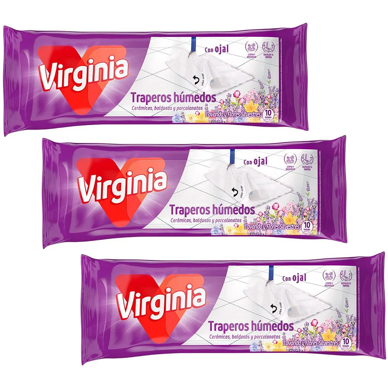 Virginia Trapero Húmedo Lavanda 3 Paquetes de 10u 1