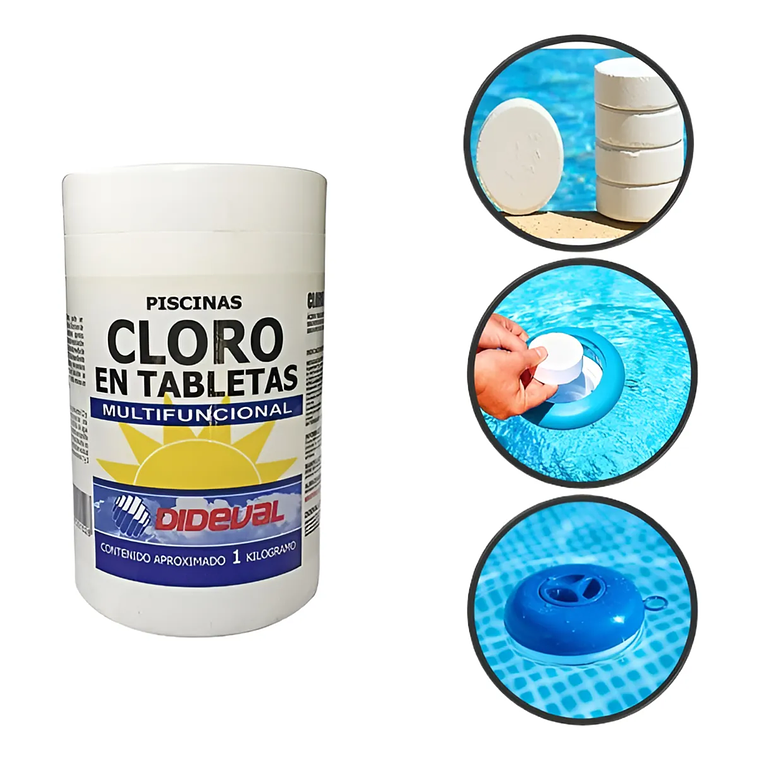 Cloro Tabletas para Piscina Triple Acción Dideval 1 kg 2
