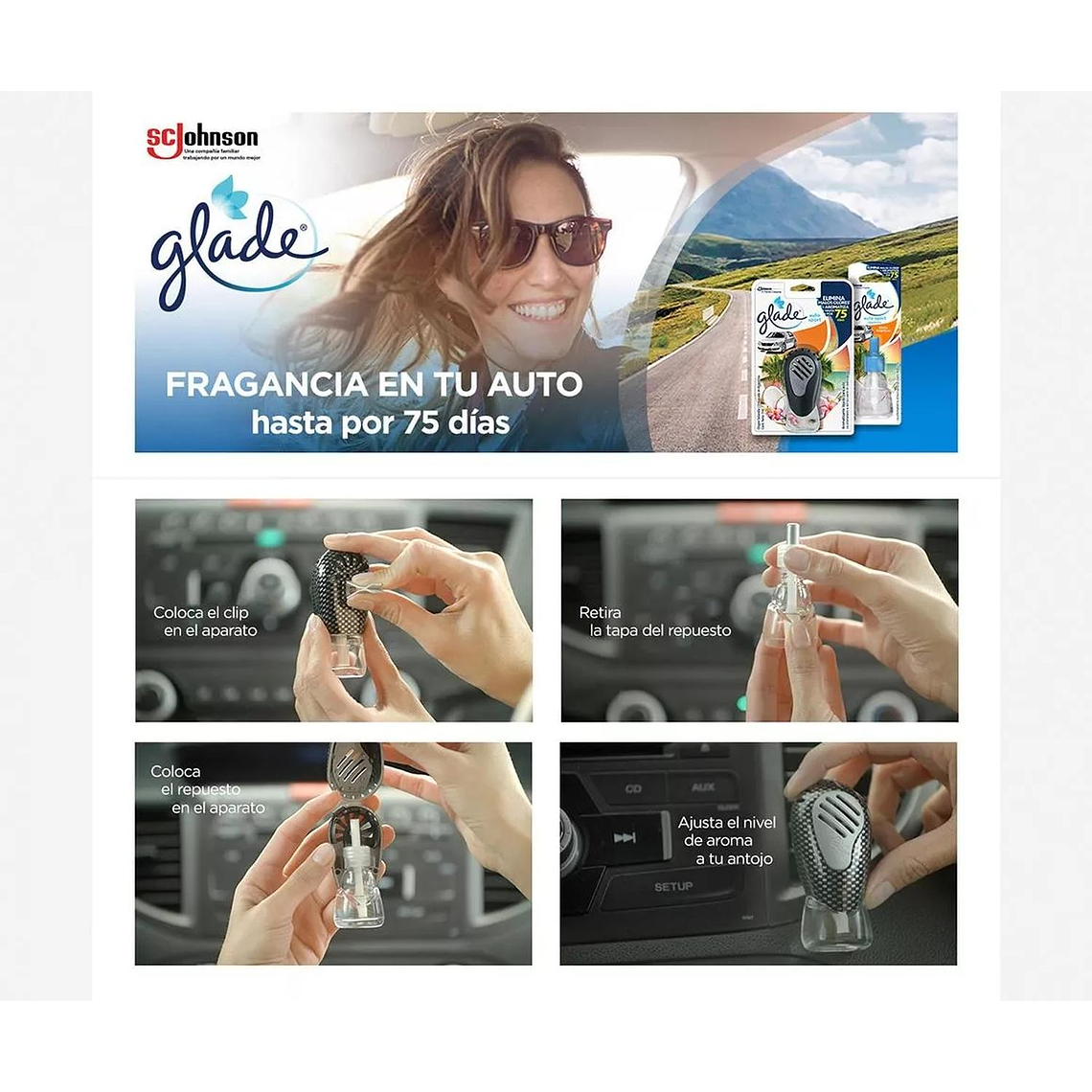 Aromatizante Glade Auto Brisa Tropical Aparato+ Repuesto 7ml 2