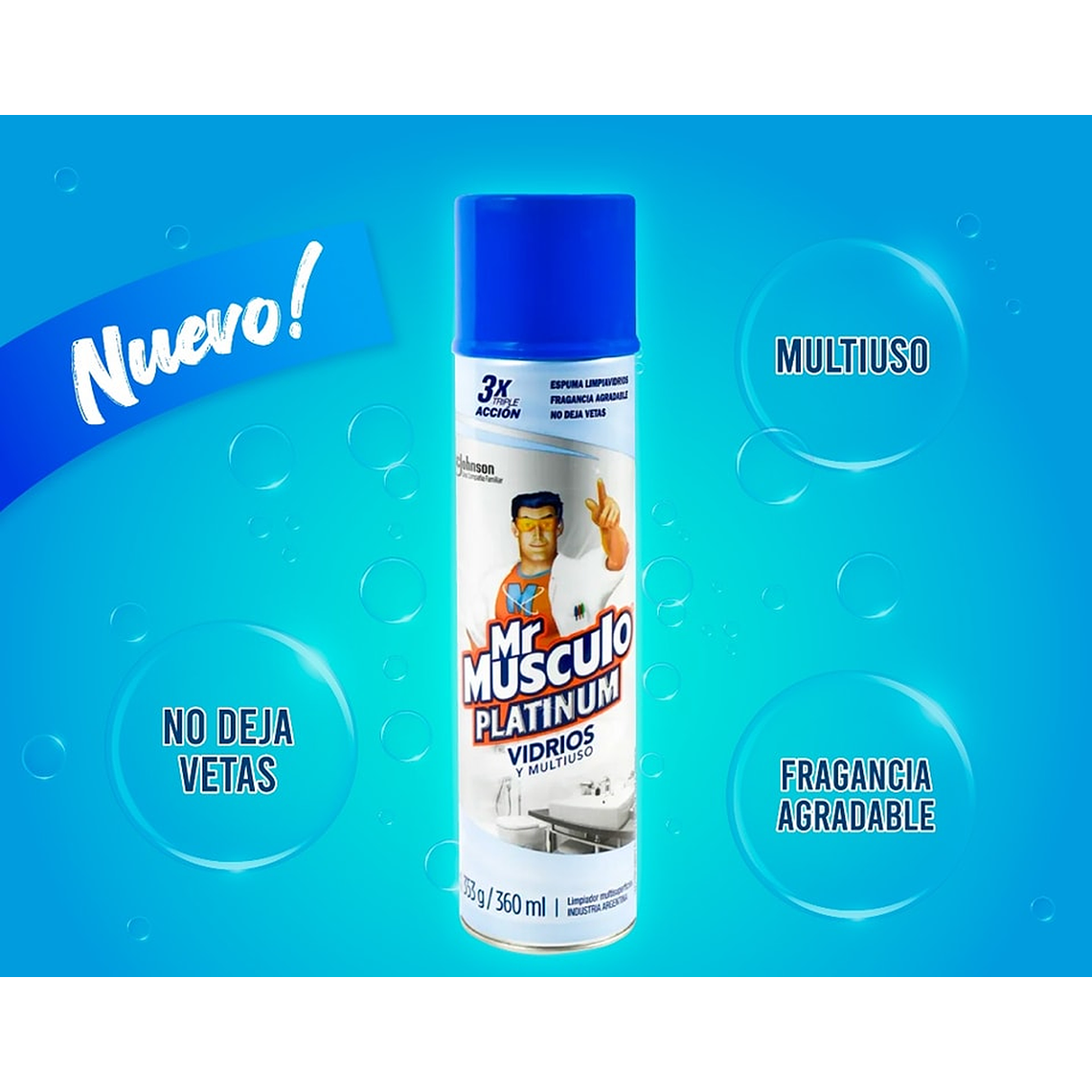 Mr Músculo Limpiavidrios Espuma 360ml Triple Acción 3
