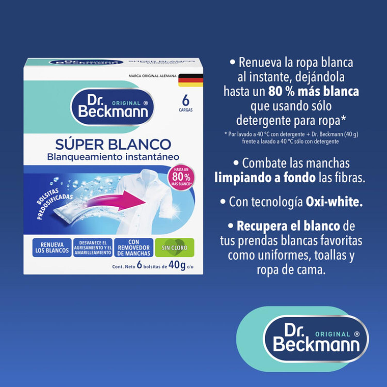 Toallitas Blanqueador Intensivo 6 Bolsas De 40gr Dr Beckmann 2