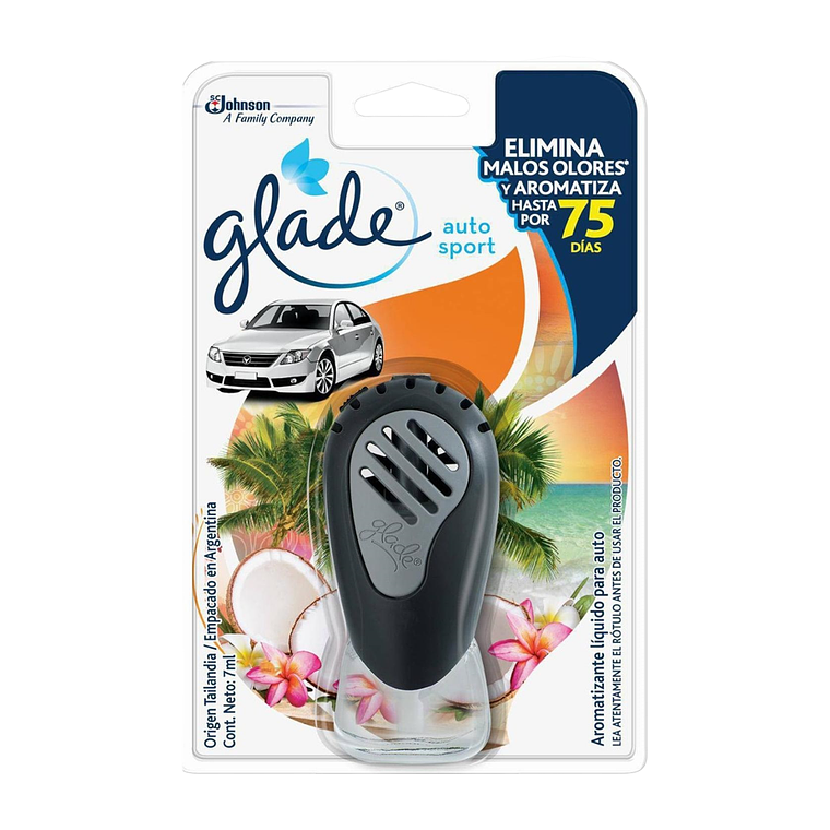 Aromatizante Glade Auto Brisa Tropical Aparato+ Repuesto 7ml 1