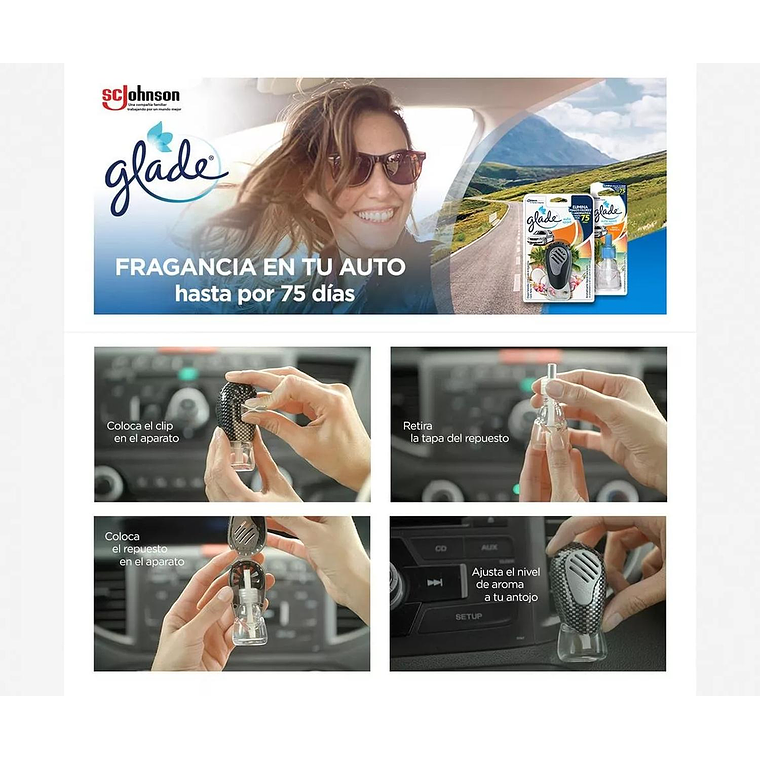 Aromatizante Glade Auto Brisa Tropical Aparato+ Repuesto 7ml 2