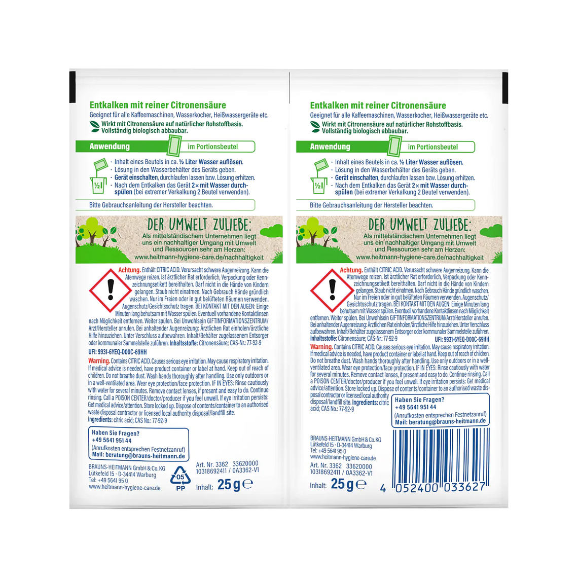 Descalcificador Heitmann Cafeteras y Hervidores 2x25g 3