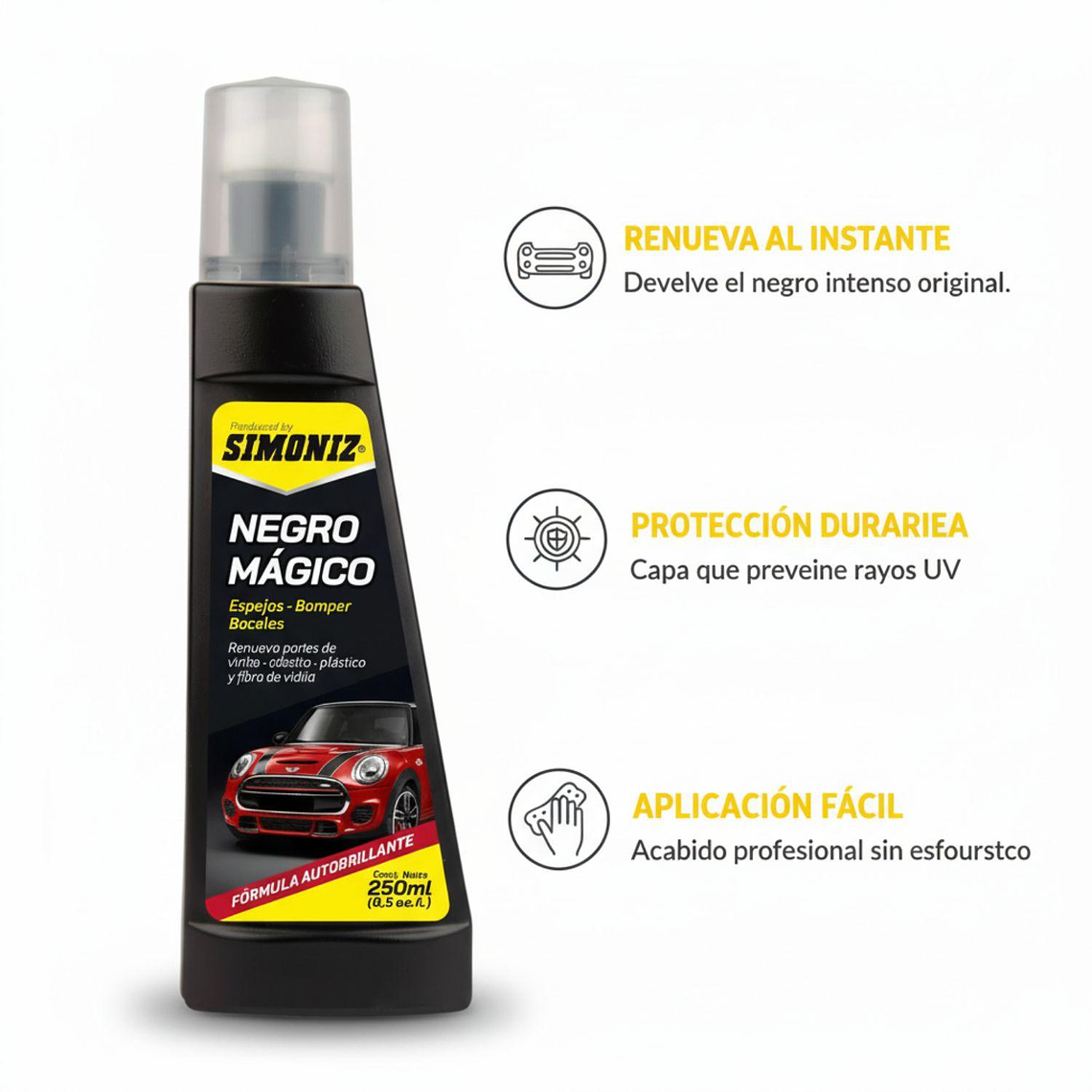 Restaurador De Plásticos Auto Simoniz Negro Mágico 250ml Parachoques 2