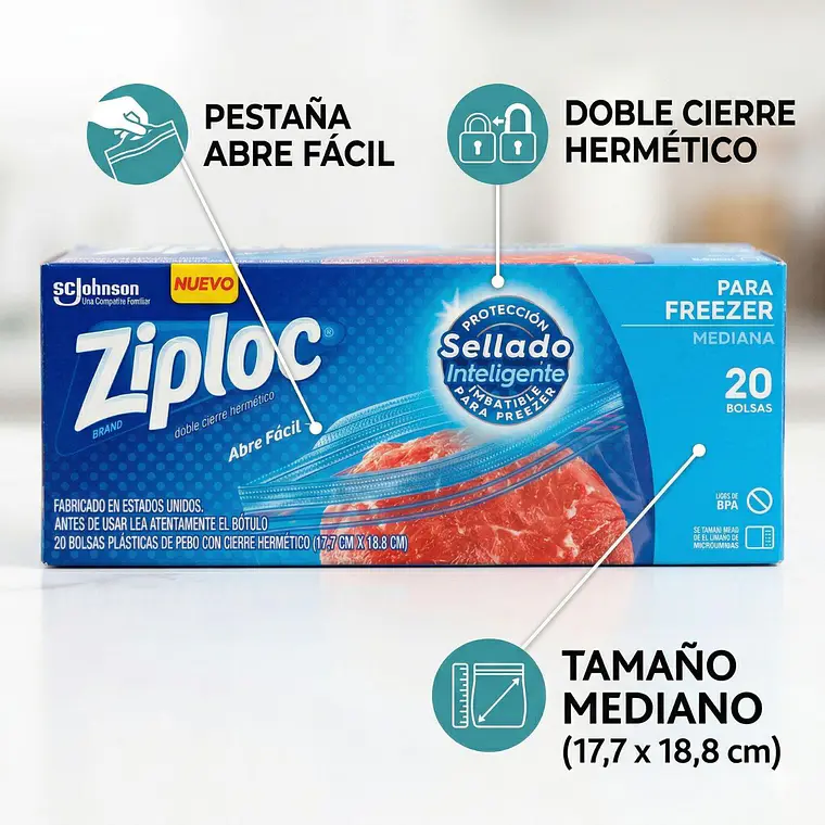 Bolsas Ziploc Para Freezer Medianas 20 Unidades 5
