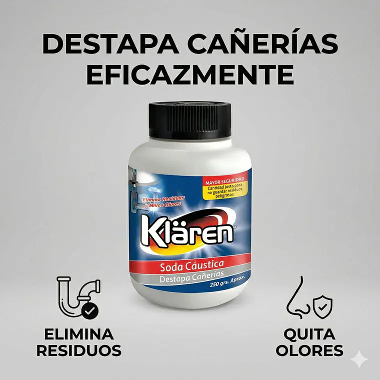 Destapa Cañerías Klaren 250 g – Soda Cáustica 2