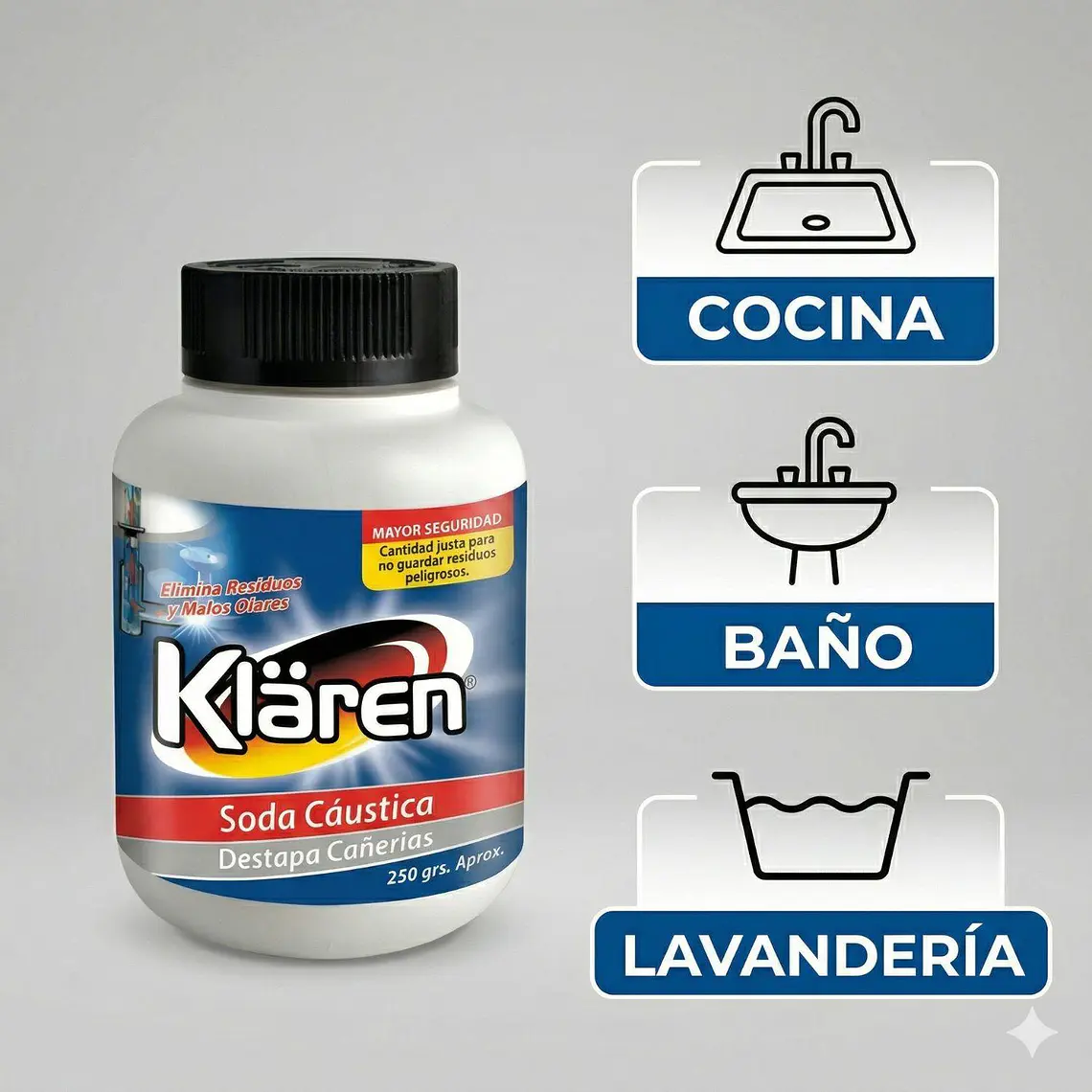 Destapa Cañerías Klaren 250 g – Soda Cáustica 3