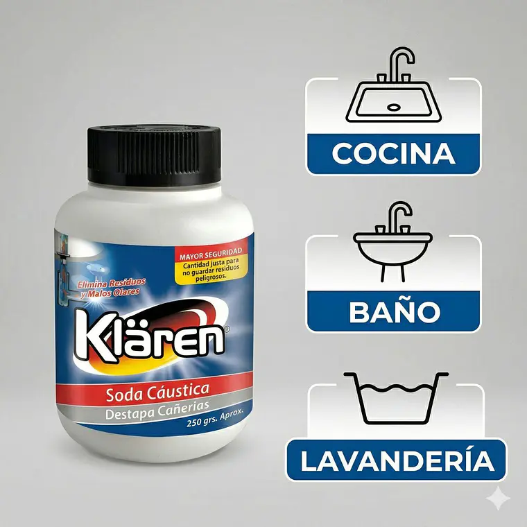 Destapa Cañerías Klaren 250 g – Soda Cáustica 3