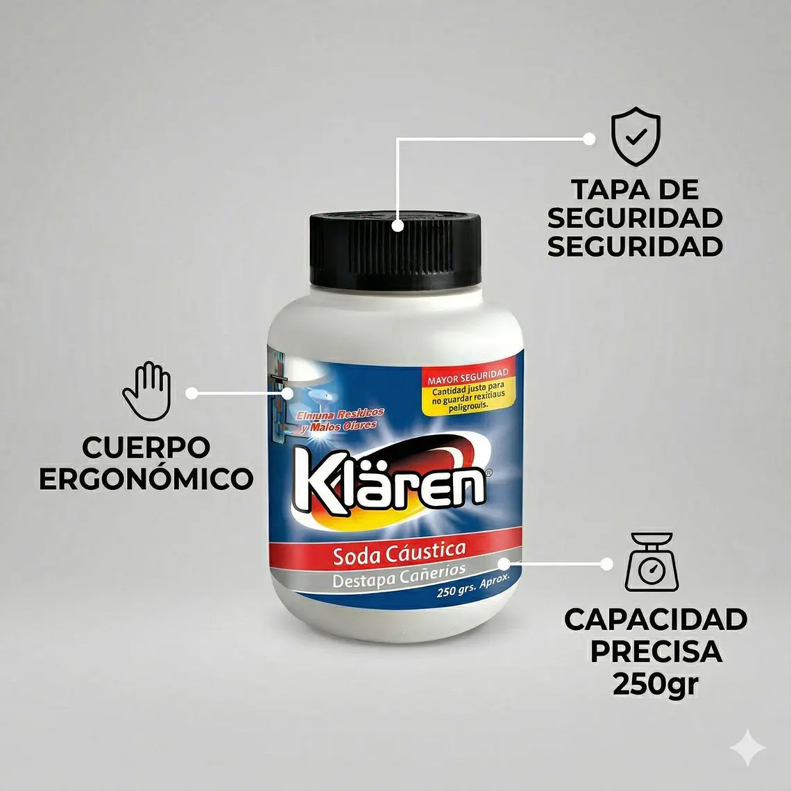 Destapa Cañerías Klaren 250 g – Soda Cáustica 4