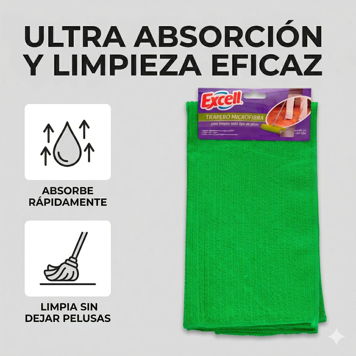 Trapero Microfibra Excell 50x60 cm Con Ojal Ultra Absorbente Para Piso 3