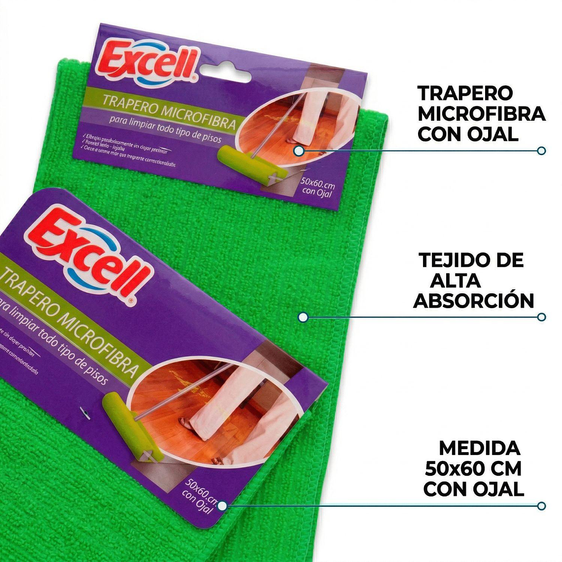Trapero Microfibra Excell 50x60 cm Con Ojal Ultra Absorbente Para Piso 6