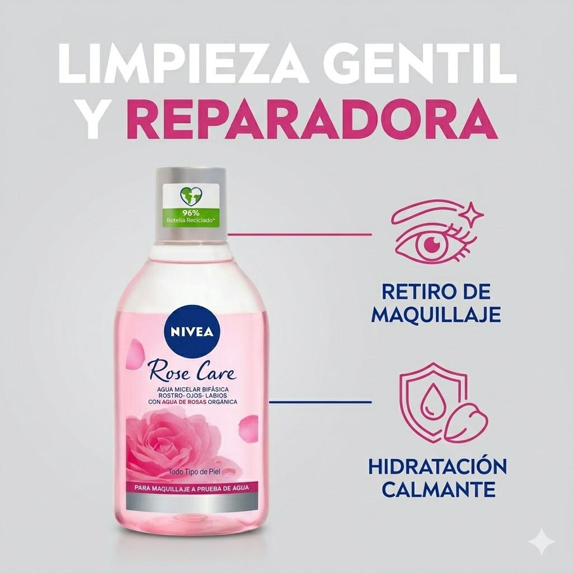 Agua Micelar Nivea Bifásica Rose Care 400 ml 6