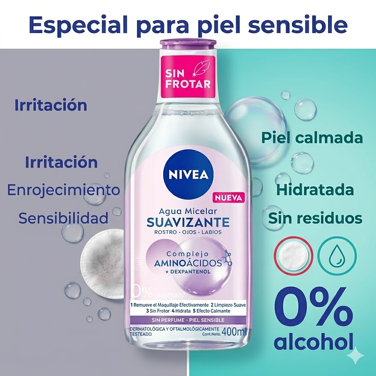 Agua Micelar Nivea 400ml: Desmaquillante Piel Sensible 4