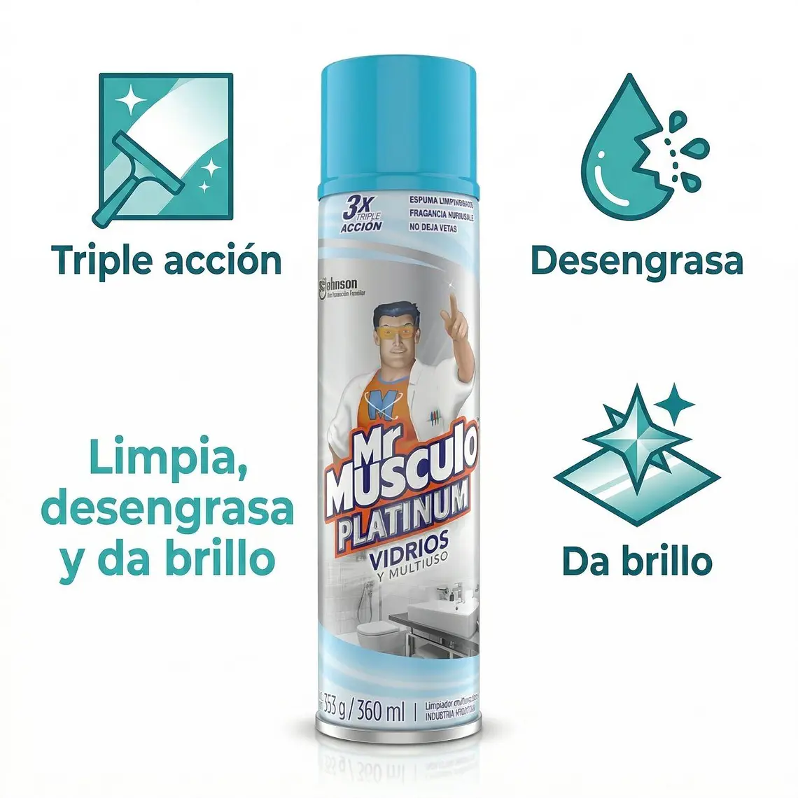 Mr Músculo Limpiavidrios Espuma 360ml Triple Acción 7
