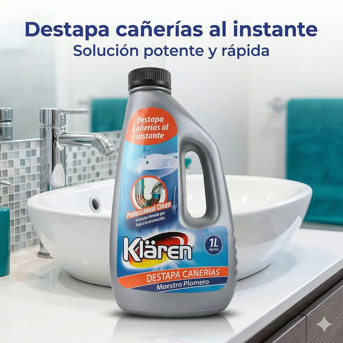 Desatascador Cañerías Klaren Maestro Plomero 1L 2