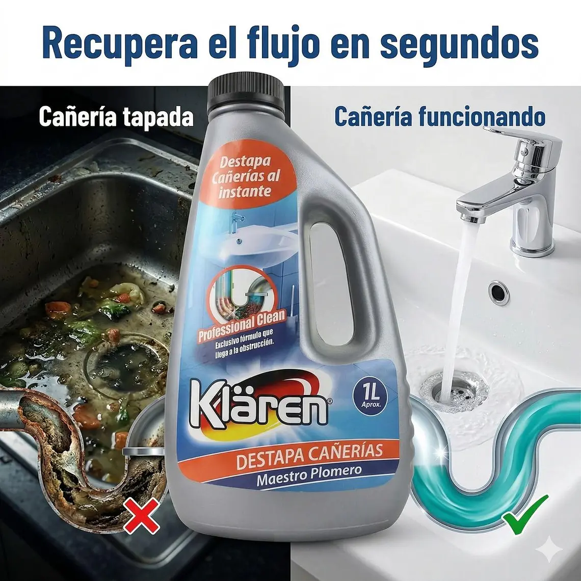 Desatascador Cañerías Klaren Maestro Plomero 1L 5