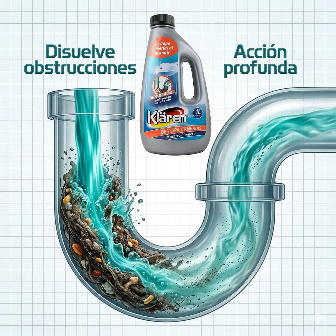 Desatascador Cañerías Klaren Maestro Plomero 1L 6