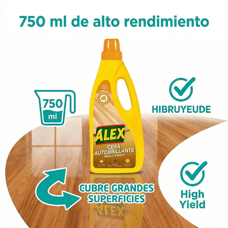 Cera Autobrillante Pisos Laminados Alex 750 ml 8