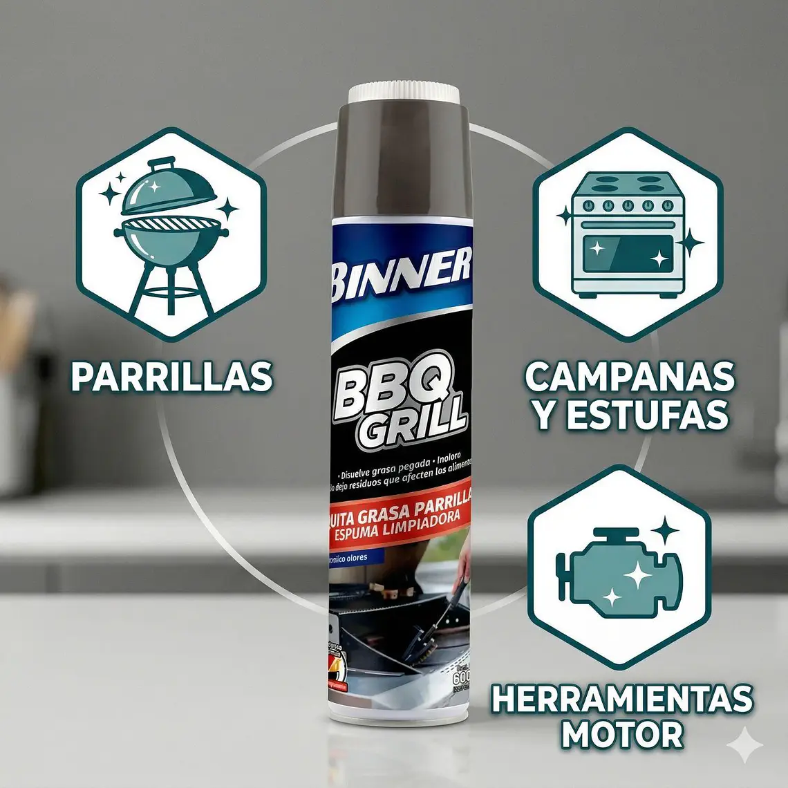 Limpiador Quita Grasa Bbq Grill Binner 600ml 4