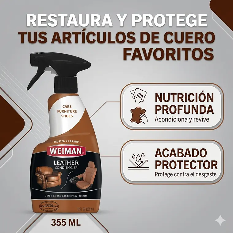 Limpiador Acondicionador De Cuero Weiman 3En1 355ml 2